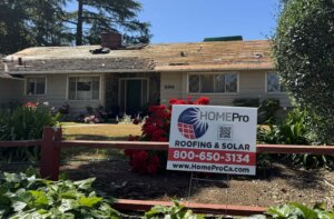 In progress roof replacement on a Los Altos Hills, CA estate home by Home Pro Roofing and Solar
